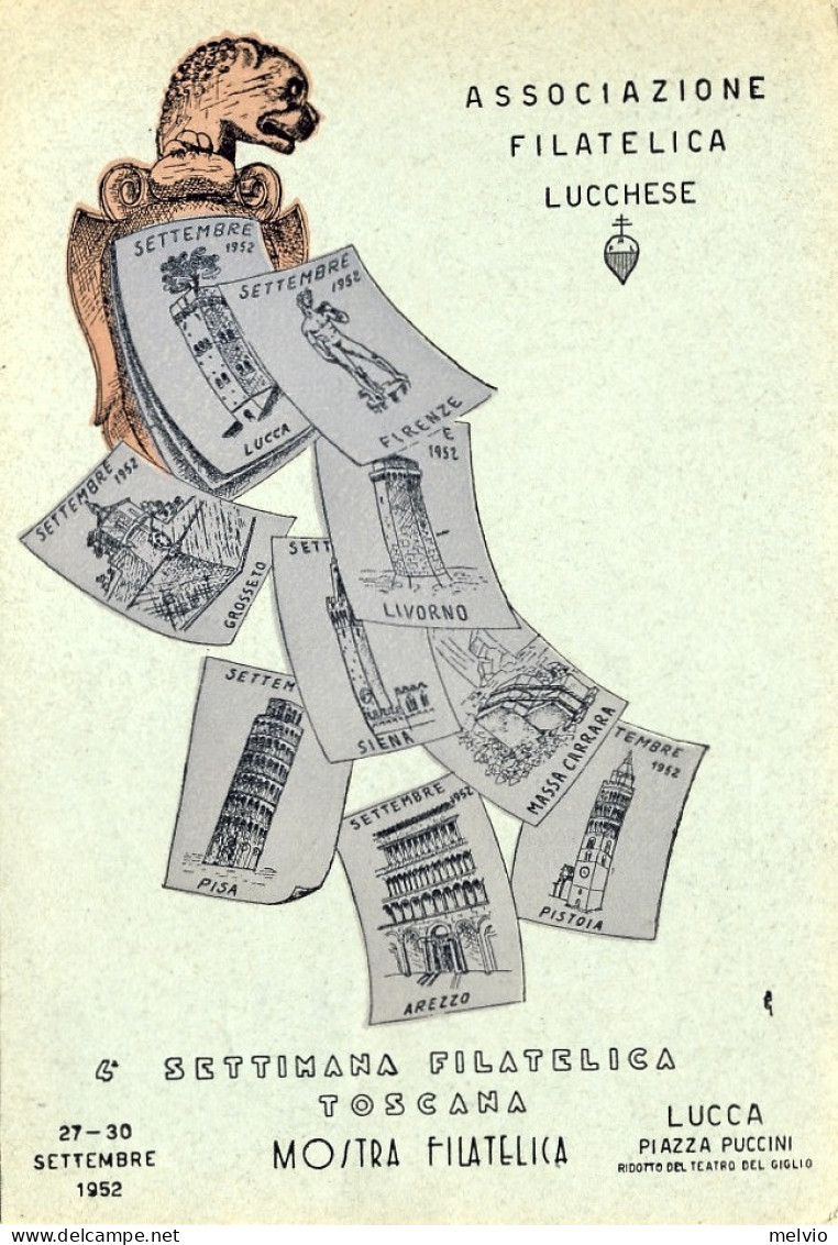 1951-Lucca Cartolina Commemorativa IV Settimana Filatelica Toscana,annullo Della - Demonstrations