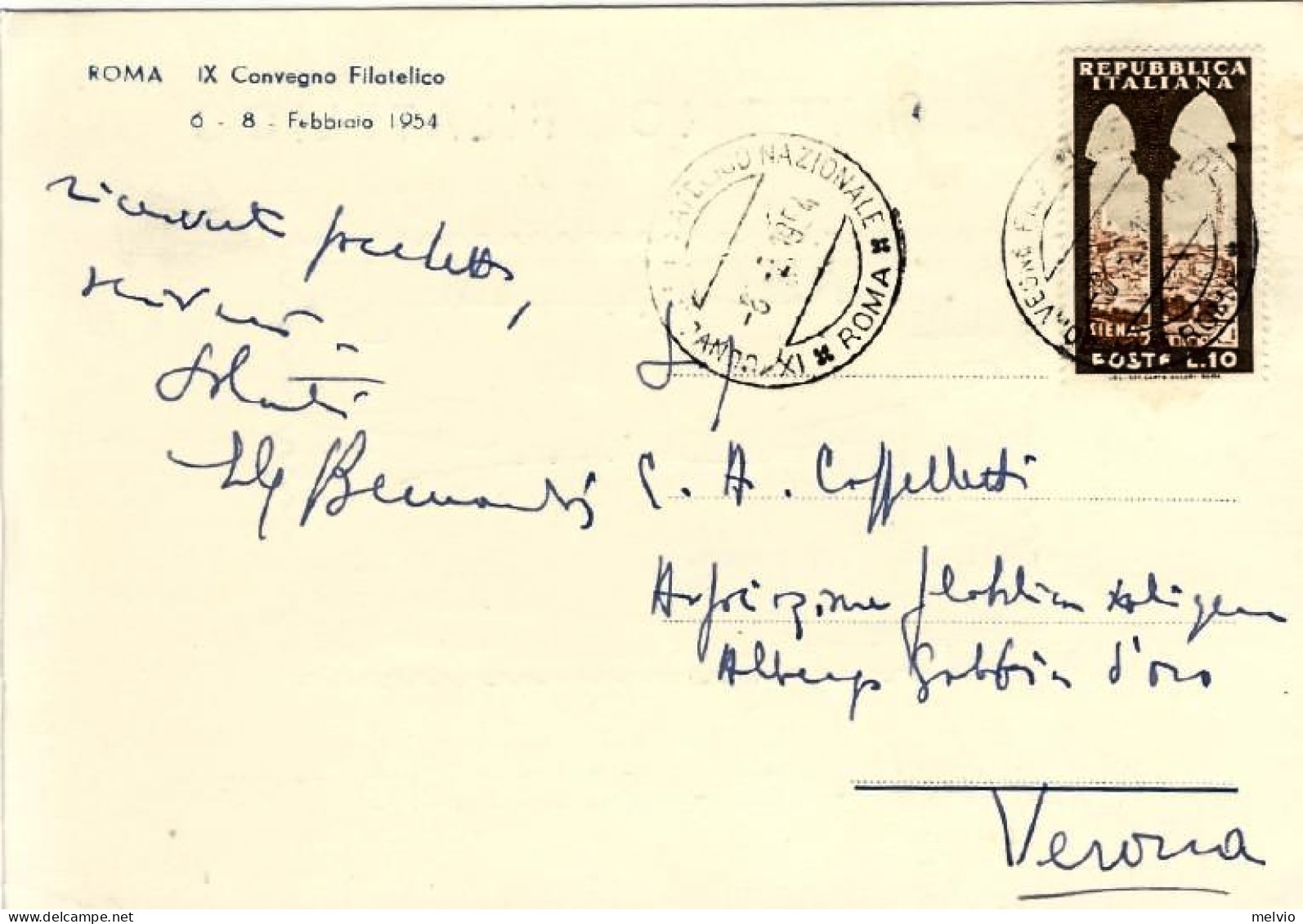 1954-cartolina Commemorativa IX Convegno Filatelico Nazionale In Roma,annullo De - Betogingen