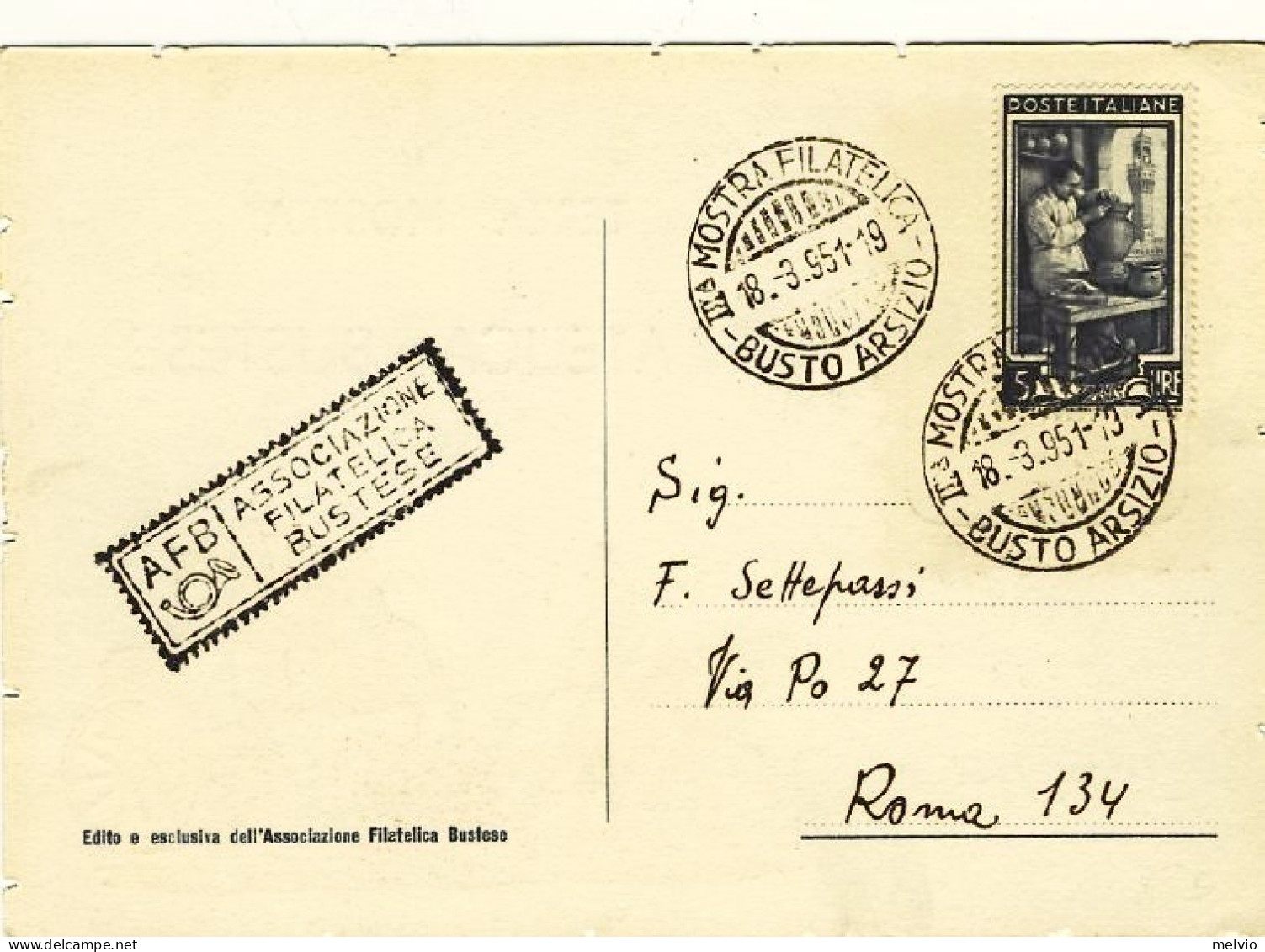 1951-cartolina Commemorativa III^mostra Filatelica Busto Arsizio,annullo Della M - Esposizioni