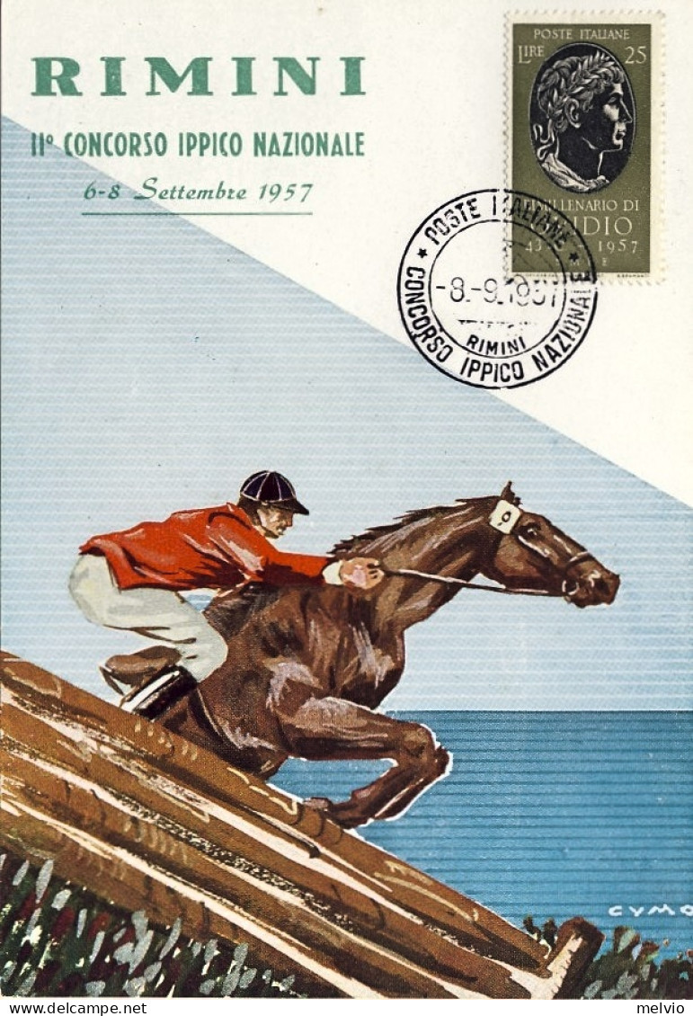 1957-cartolina Commemorativa Rimini II^concorso Ippico Nazionale,annullo Della M - Betogingen