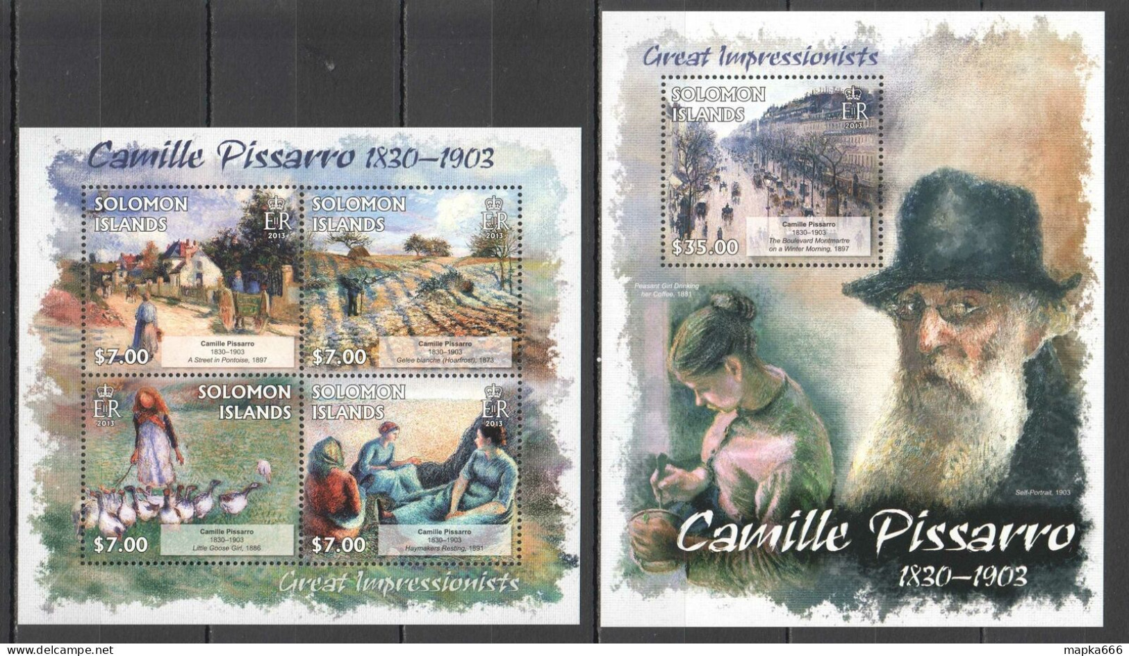 Ls056 2013 Solomon Islands Art Great Impressionists Pissarro #1681-85 Kb+Bl Mnh - Other & Unclassified