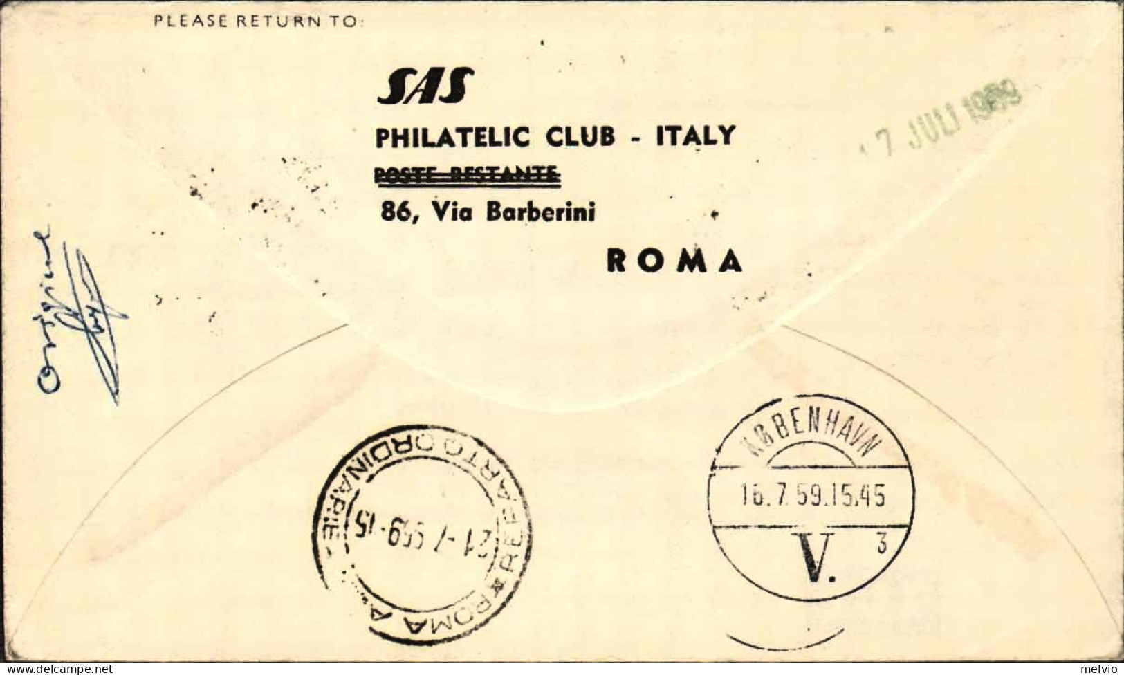 1959-I^volo Caravelle Roma Copenaghen SAS Caravelle Jet Diretto A Copenhagen Aff - Airmail