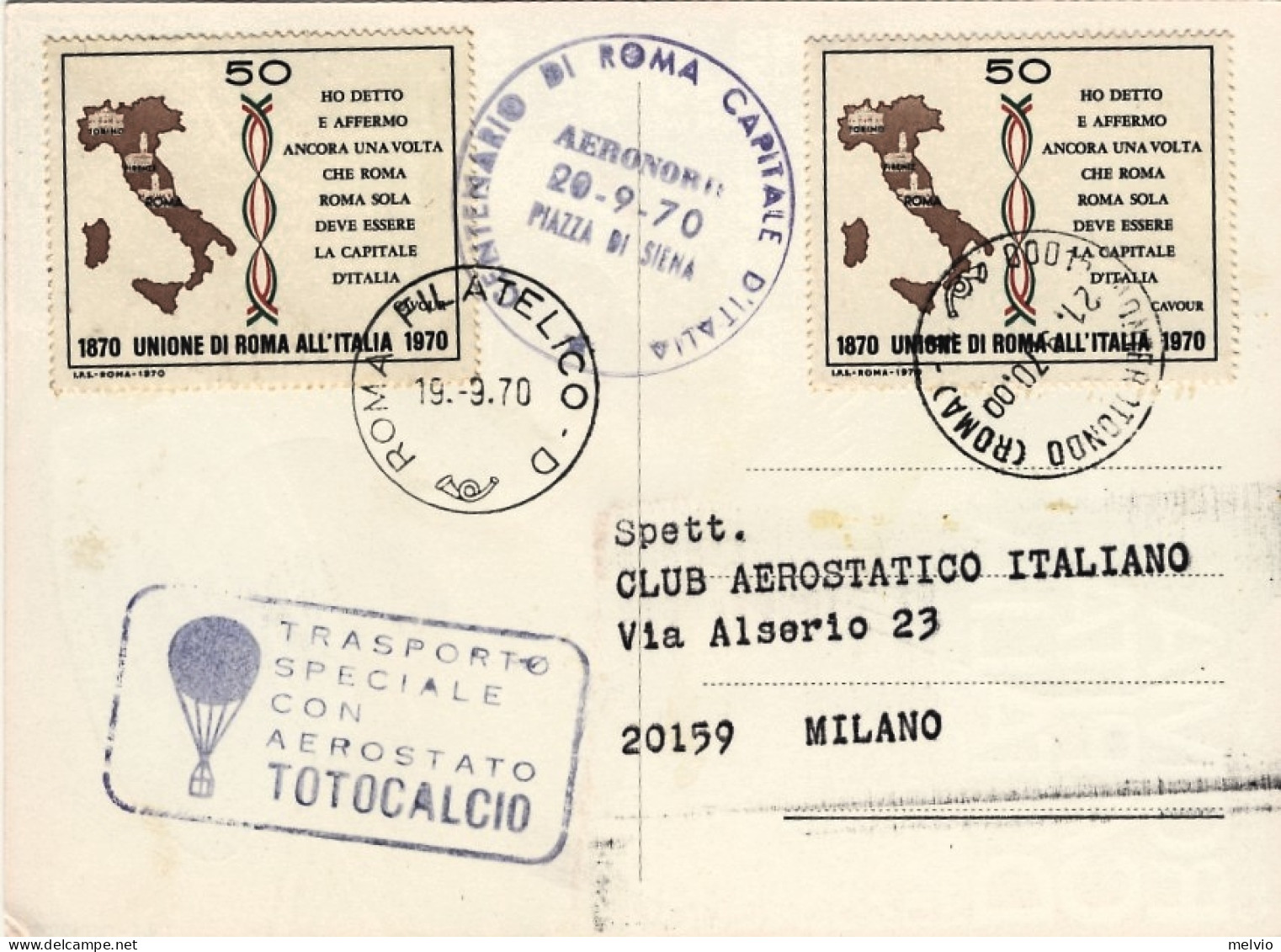 1970-cartolina Per Il Centenario Di Roma Capitale D'Italia Manifestazioni DI^vol - Luchtpost