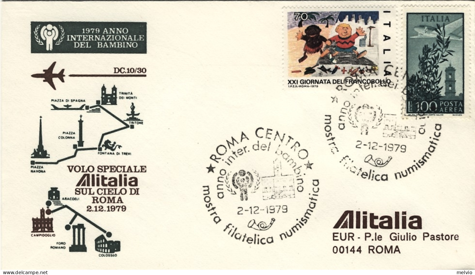 1979-volo Speciale Alitalia Sul Cielo Di Roma Del 2 Dicembre - Airmail
