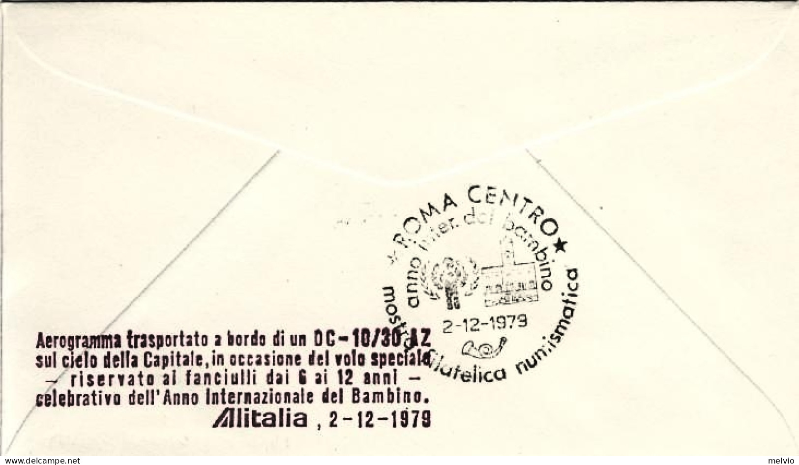 Vaticano-1979 Volo Speciale Alitalia Sul Cielo Di Roma Del 2 Dicembre - Poste Aérienne