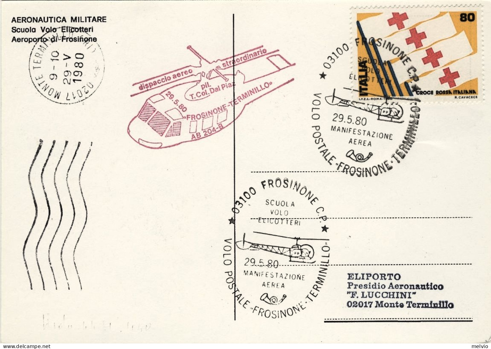 1980-bollo Speciale Volo Postale Frosinone-Terminillo Cartolina Dell'aeronautica - Luftpost