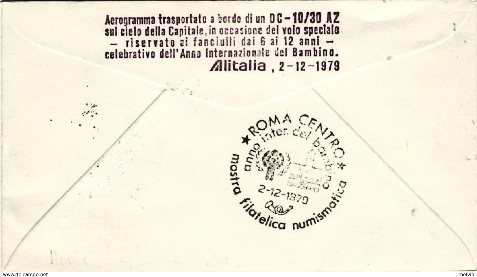 San Marino-1979 Volo Speciale Alitalia Sul Cielo Di Roma Del 2 Dicembre - Airmail