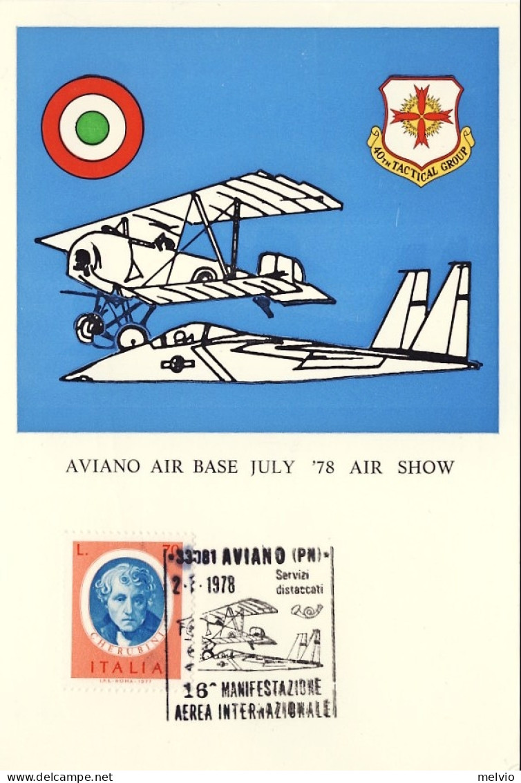 1978-cartolina Ufficiale 16^ Manifestazione Aerea Aviano Pordenone Del 2 Luglio - Poste Aérienne