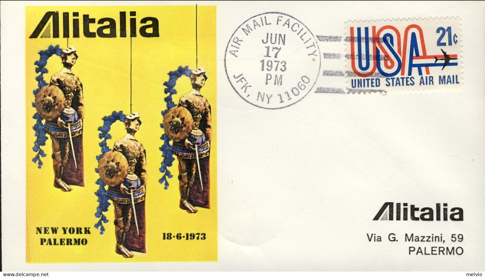 1973-Alitalia Volo Diretto Palermo New York - Airmail