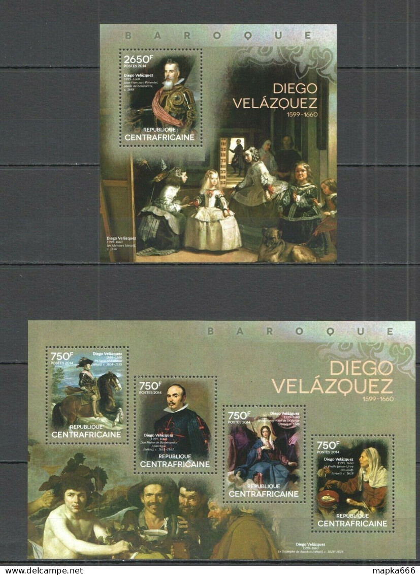 Ca453 2014 Central Africa Art Paintings Barocco Diego Velazquez Kb+Bl Mnh - Sonstige & Ohne Zuordnung
