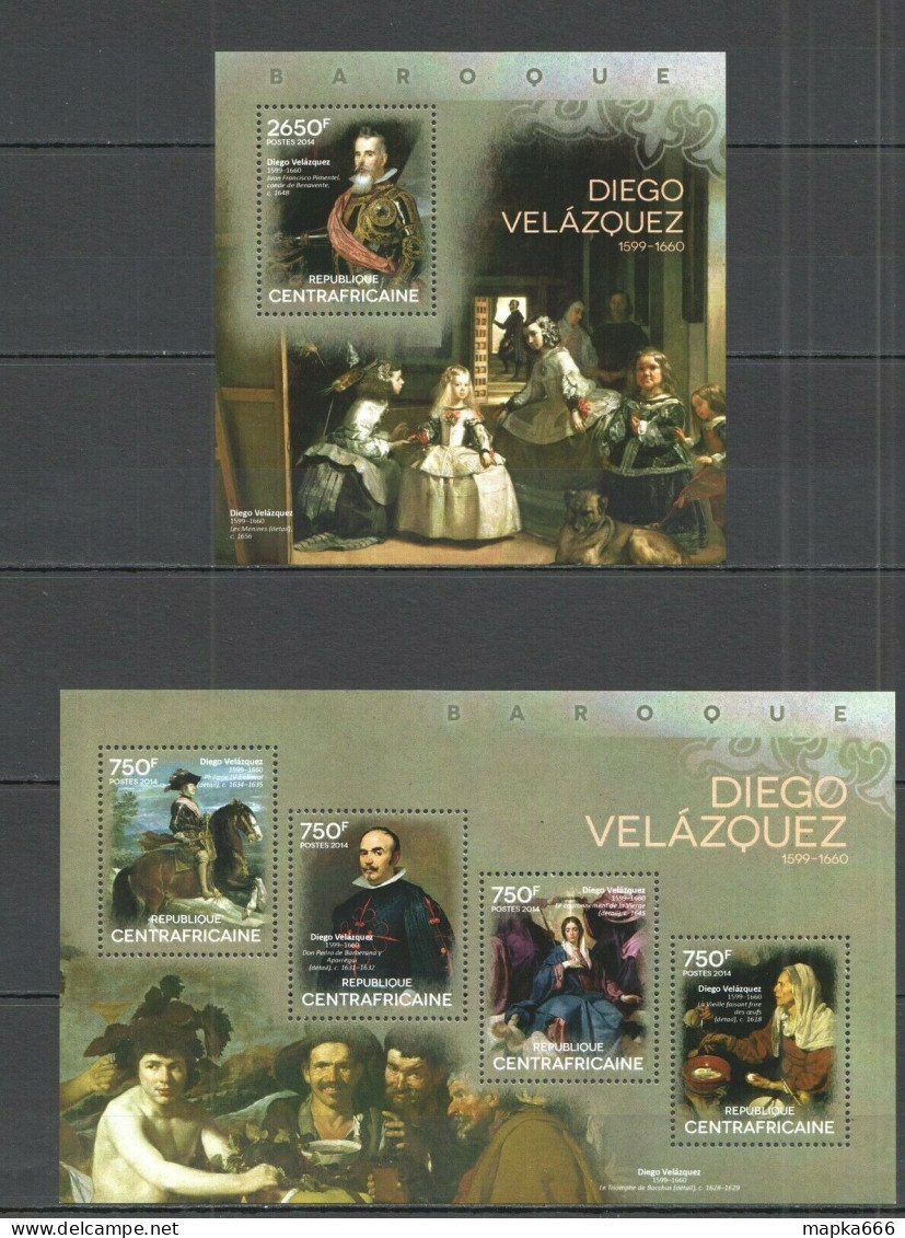 Ca453 2014 Central Africa Art Paintings Barocco Diego Velazquez Kb+Bl Mnh - Autres & Non Classés