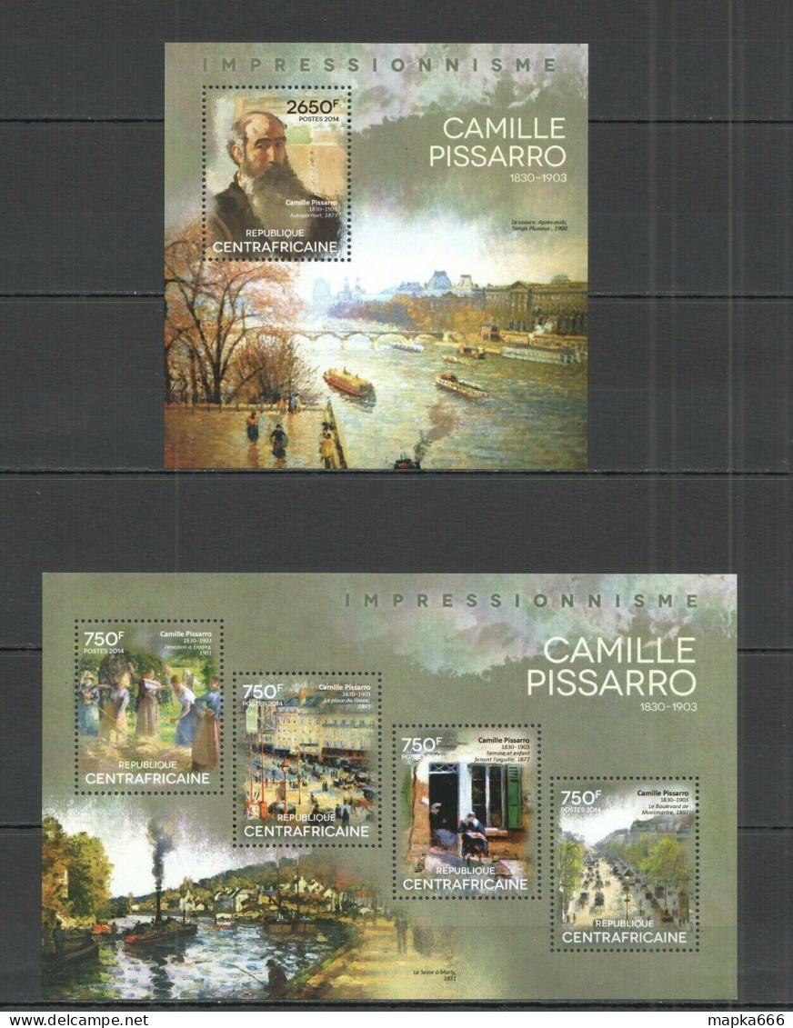 Ca443 2014 Central Africa Art Impressionism Camille Pissarro Kb+Bl Mnh - Andere & Zonder Classificatie