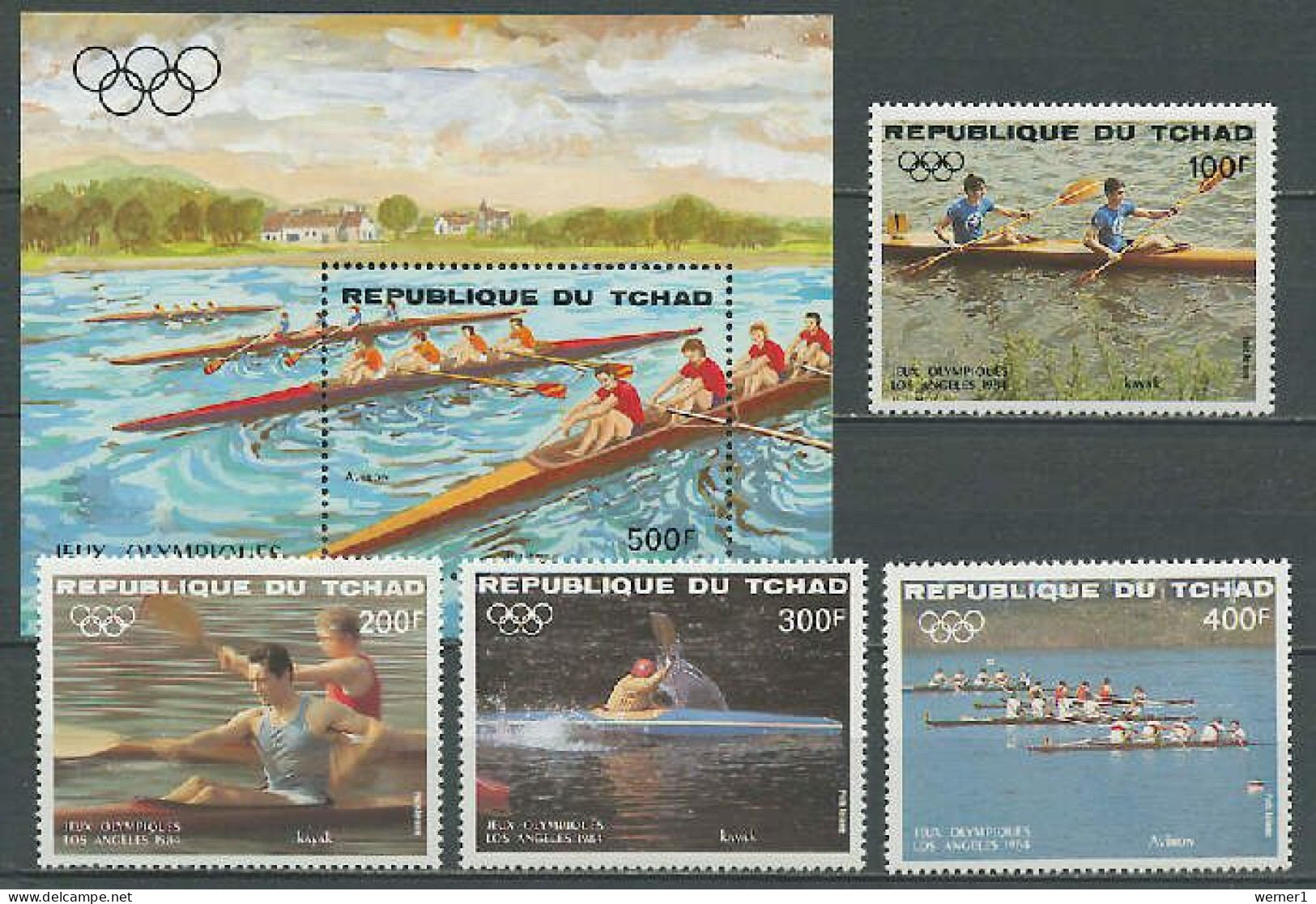 Chad - Tchad 1984 Olympic Games Los Angeles, Rowing, Kayaking Set Of 4 + S/s MNH - Summer 1984: Los Angeles