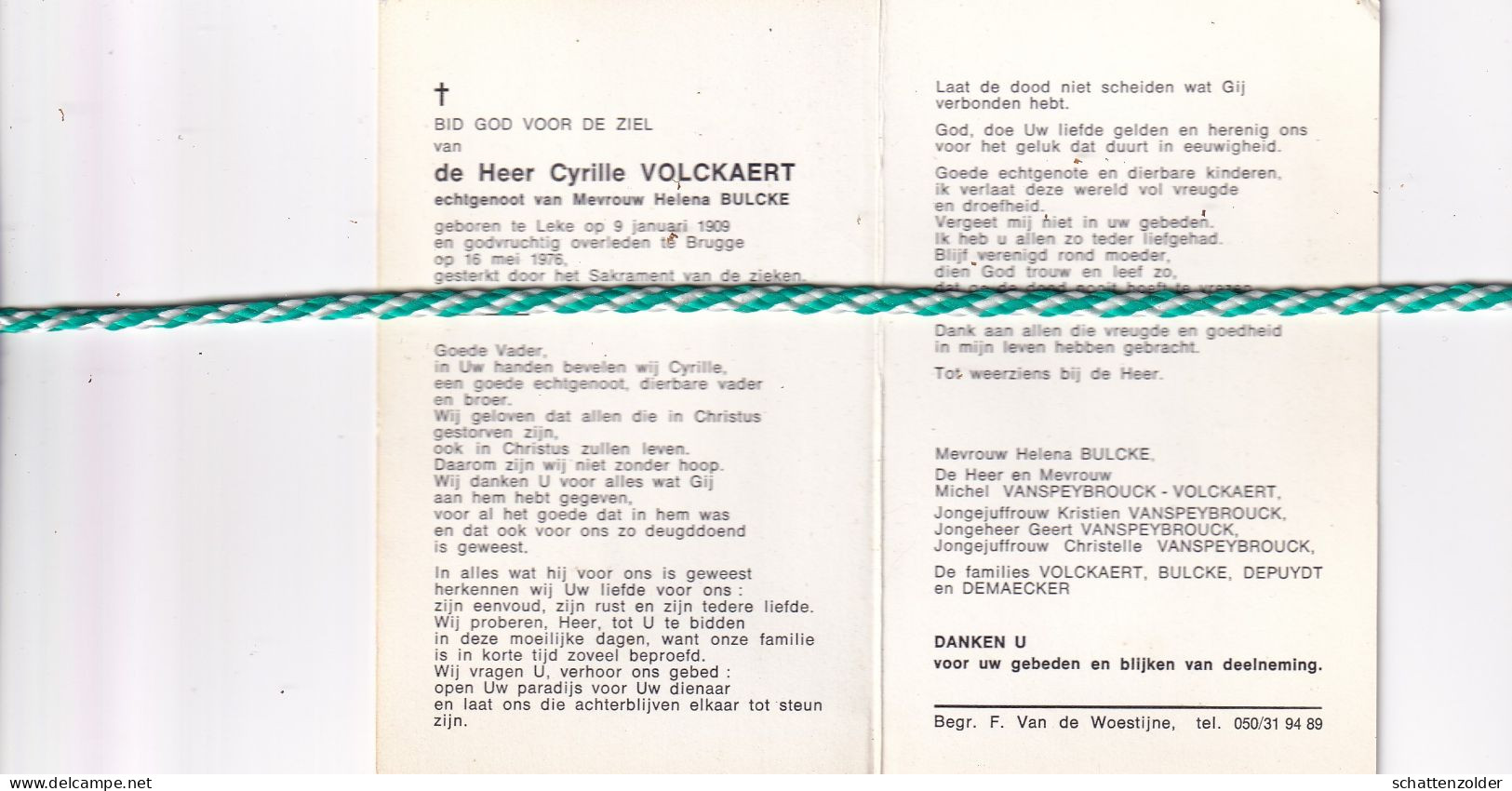 Cyrille Volckaert-Bulcke, Leke 1909, Brugge 1976 - Avvisi Di Necrologio