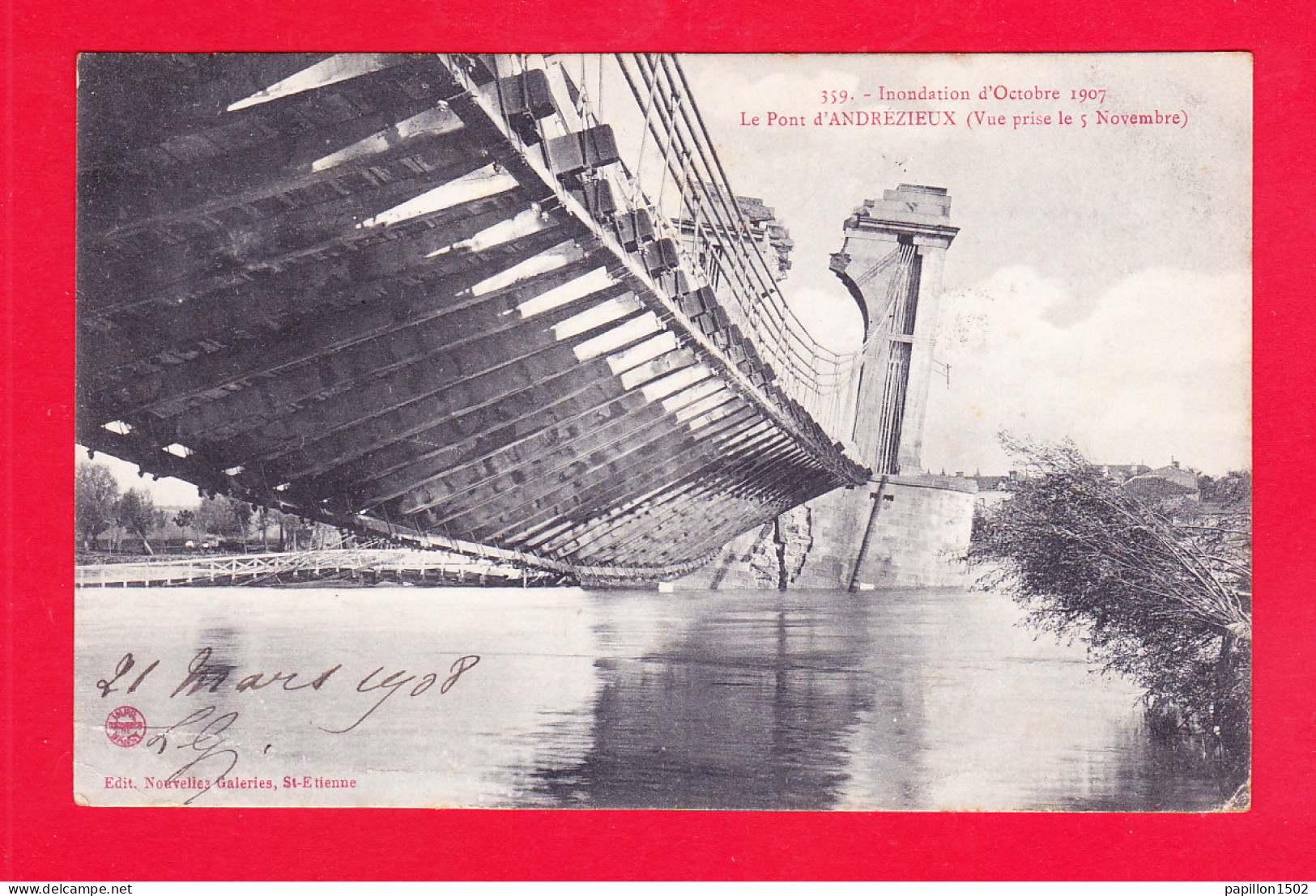 F-42-Andrezieux-01A69 Inondation D'octobre 1907, Le Pont, Vue Prise Le 5 Novembre, Cpa  - Andrézieux-Bouthéon