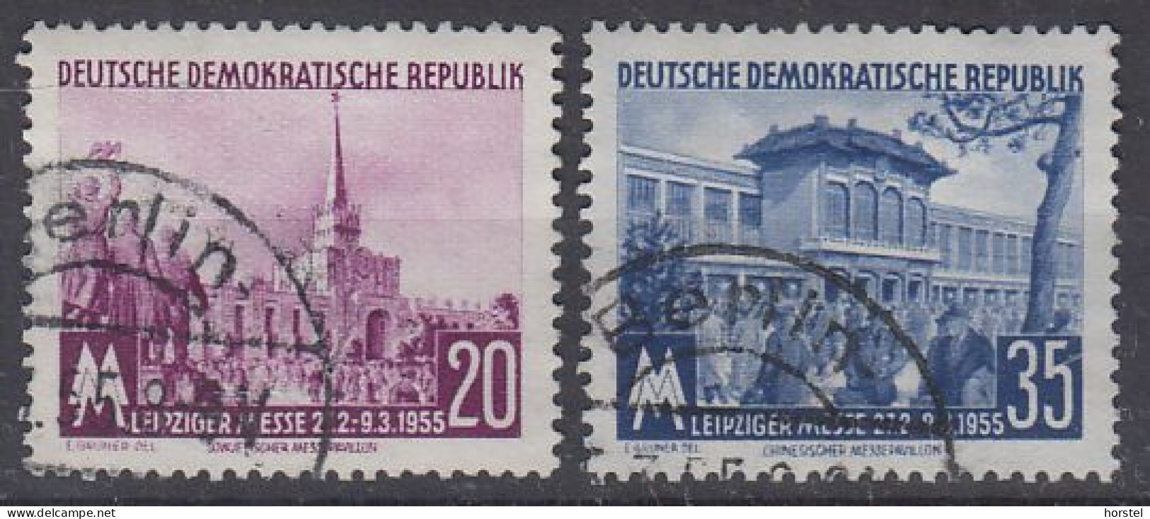 DDR Mi 447-48 Leipziger Frühjahrsmesse 1955 - Messepavillion UDSSR + China - Usati