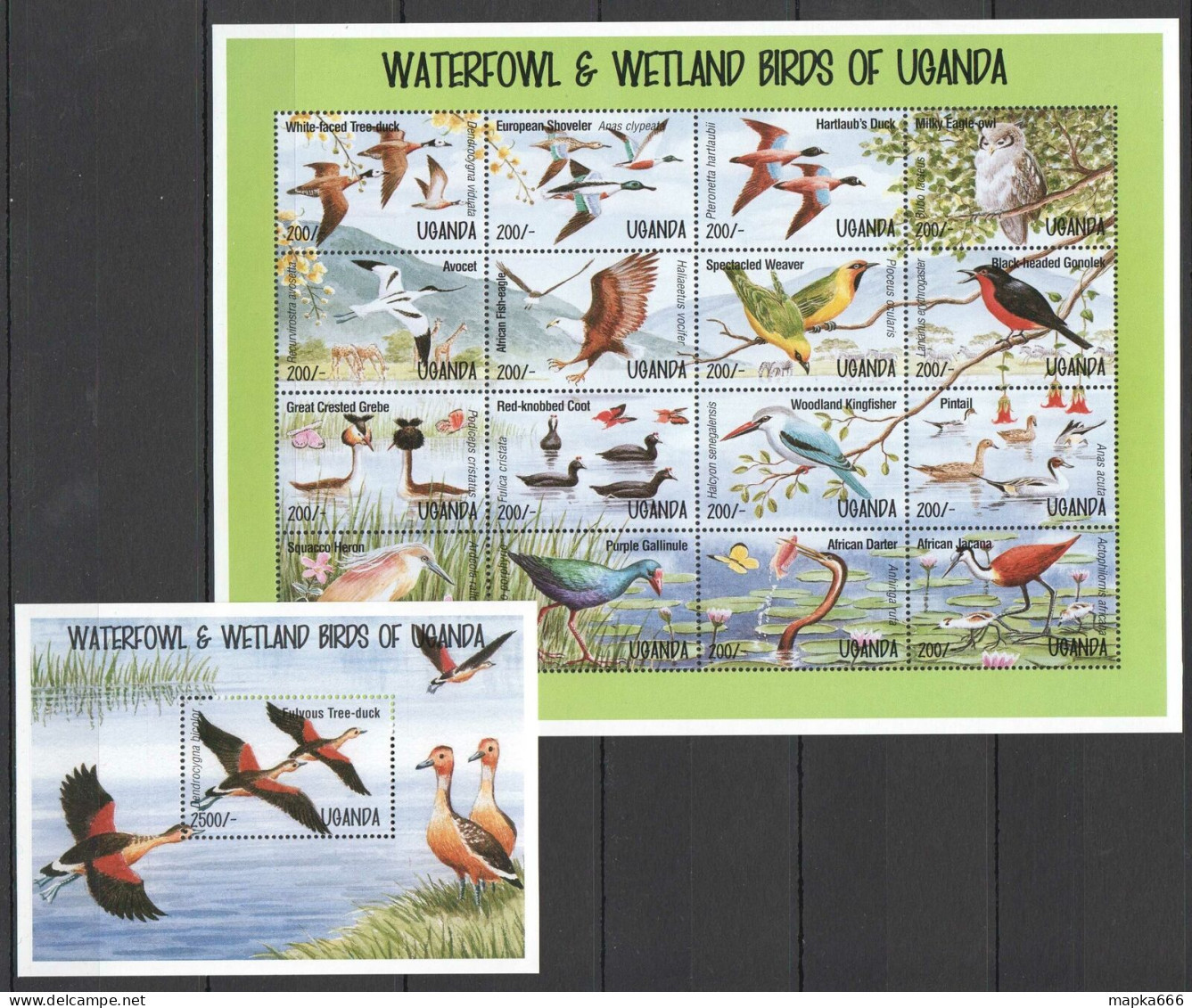 Ss1645 Uganda Fauna Birds Waterfowl & Wetland Birds Of Uganda 1Sh+1Bl Mnh - Autres & Non Classés