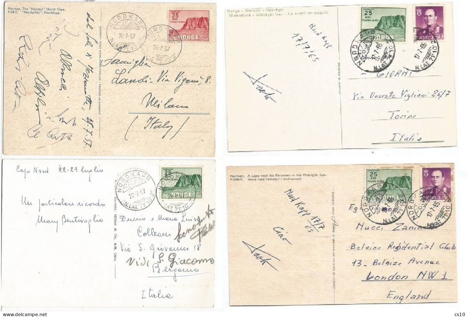 Norway Norge High Values Semipostal North Cape Nord Kapp Issues On 4 Pcards To Italy - Usati