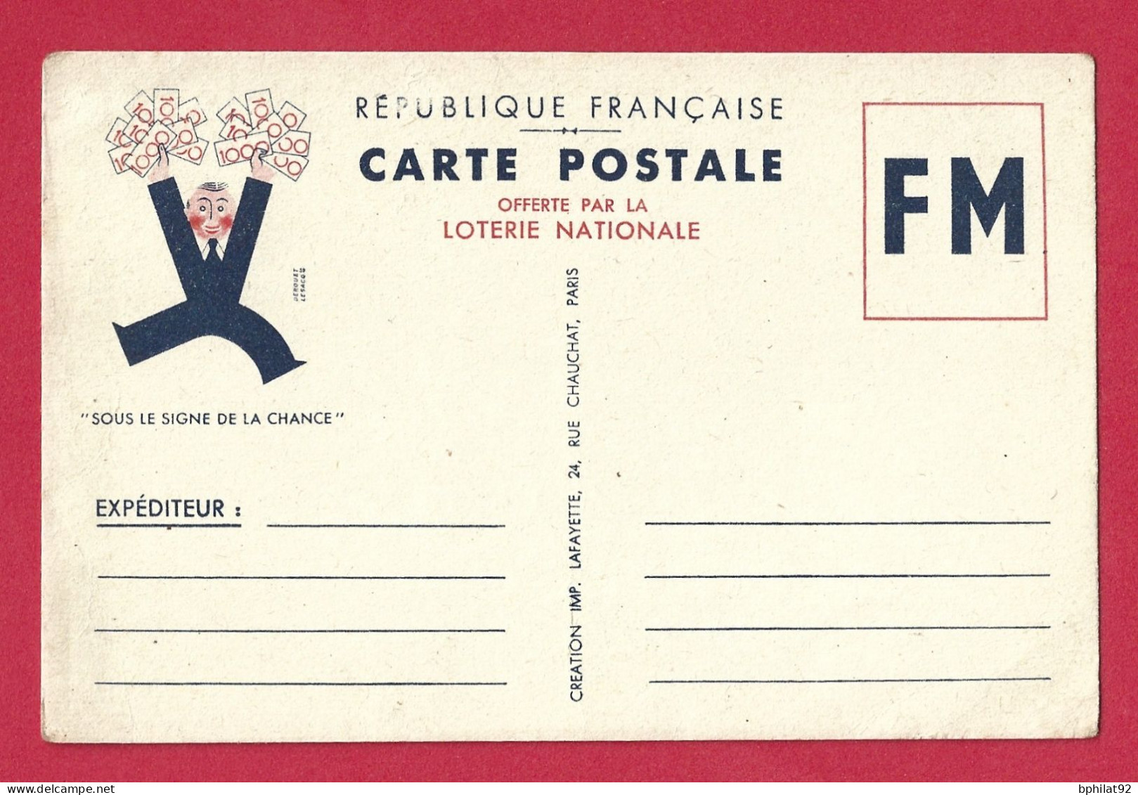 !!! POSTE MILITAIRE, CARTE FM ILLUSTRÉE LOTERIE NATIONALE DE 1940, NEUVE - Brieven En Documenten