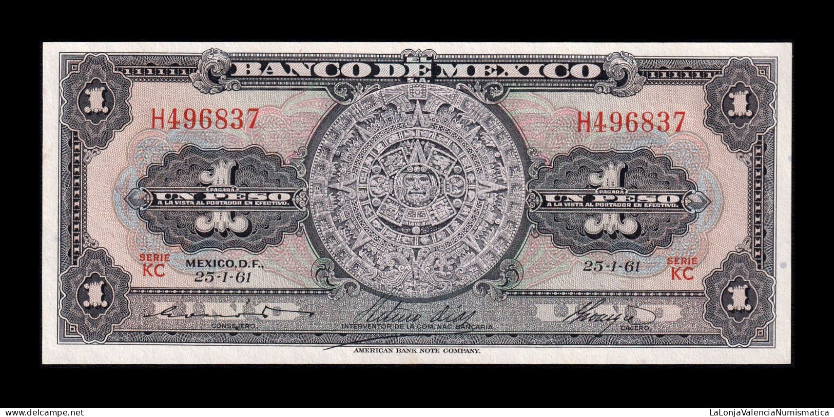 México 1 Peso Calendario Azteca 1961 Pick 59g Serie KC Sc Unc - Mexiko