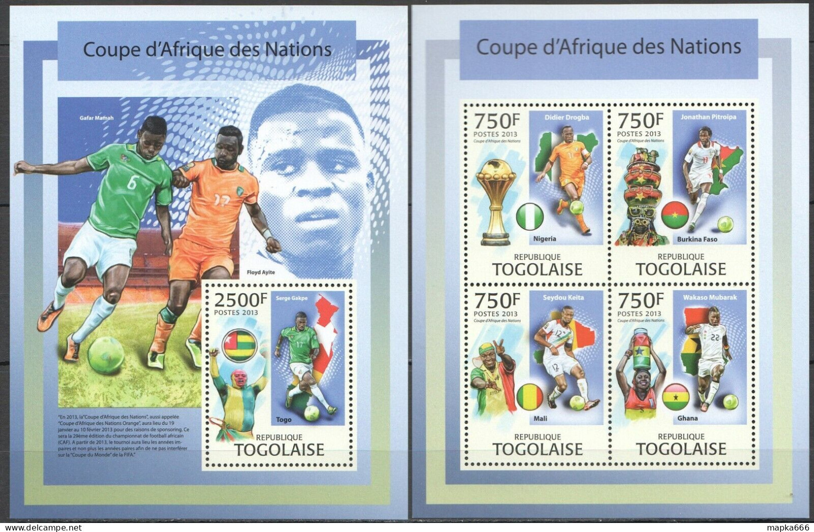 Tg722 2013 Togo Wild Sport African National Football Cup Kb+Bl Mnh - Altri & Non Classificati