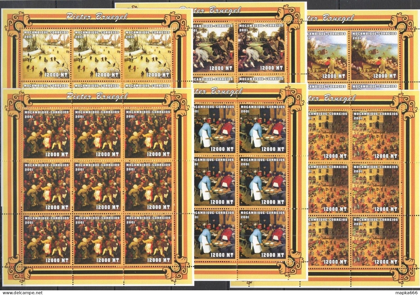 Kv181 2001 Mozambique New Art Paintings Pieter Bruegel !!! 9Set Mnh - Sonstige & Ohne Zuordnung