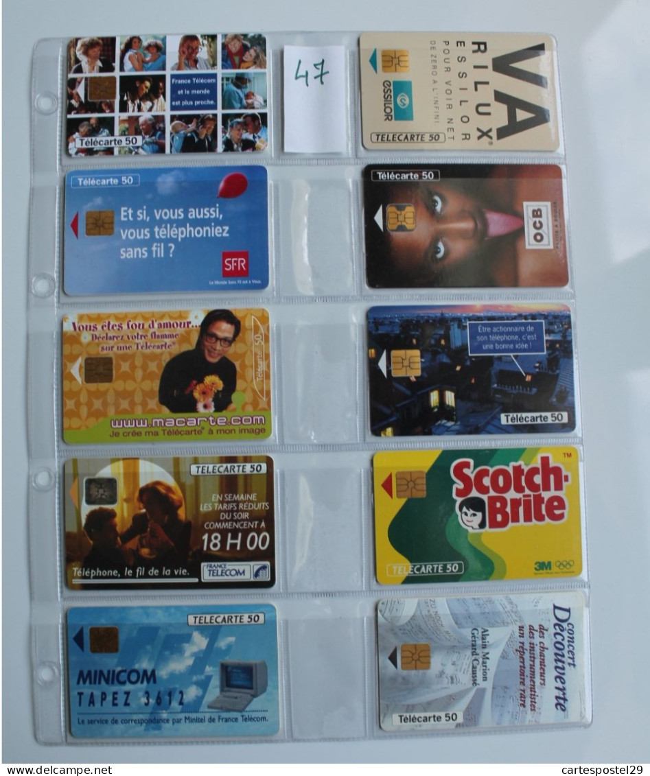 LOT DE 10 TELECARTES AVEC SA FEUILLE DE RANGEMENT - Collezioni