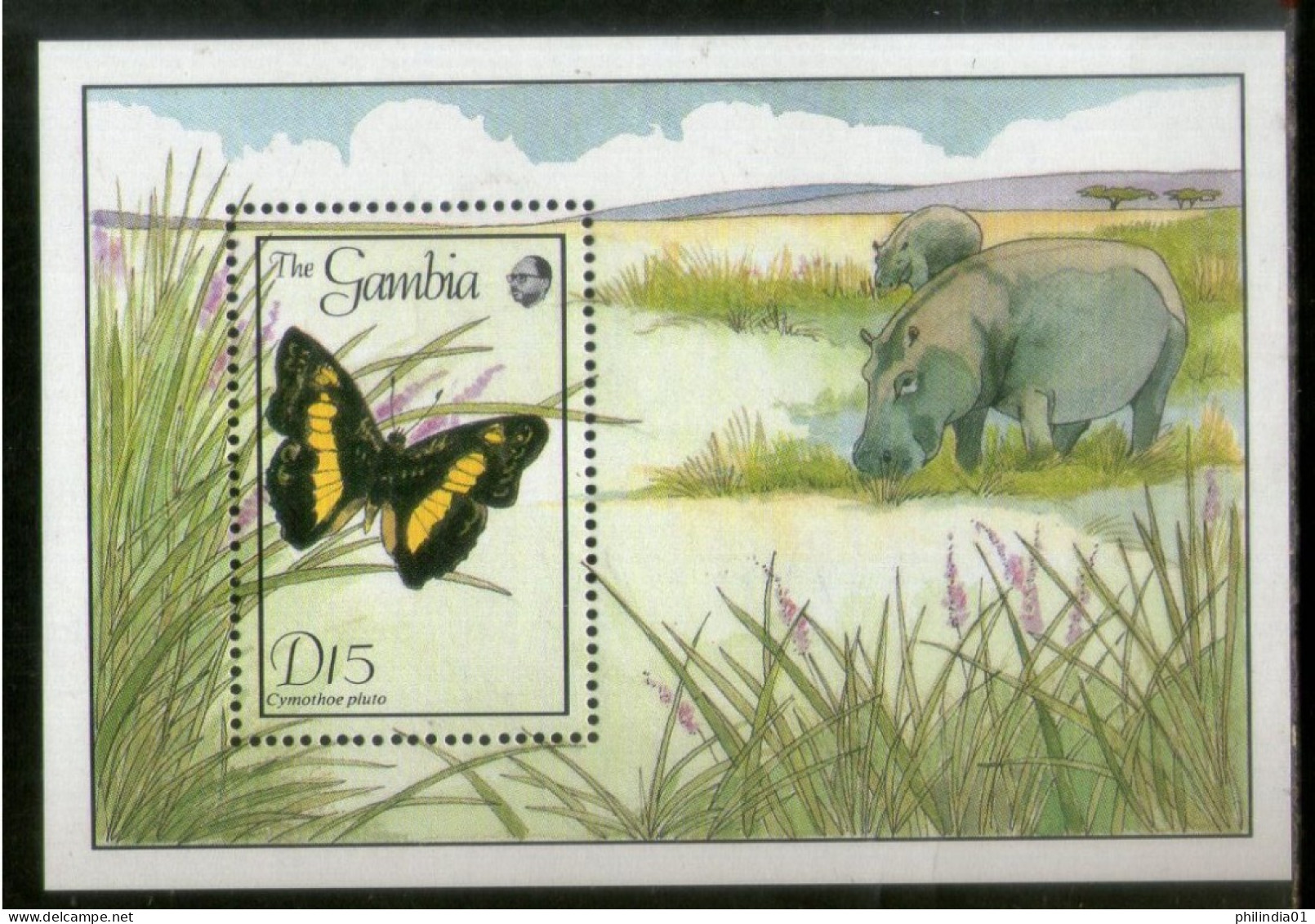 Gambia 1989 Butterflies Moth Insect Hippo Wildlife Animals Sc 845 M/s MNH # 1584 - Vlinders