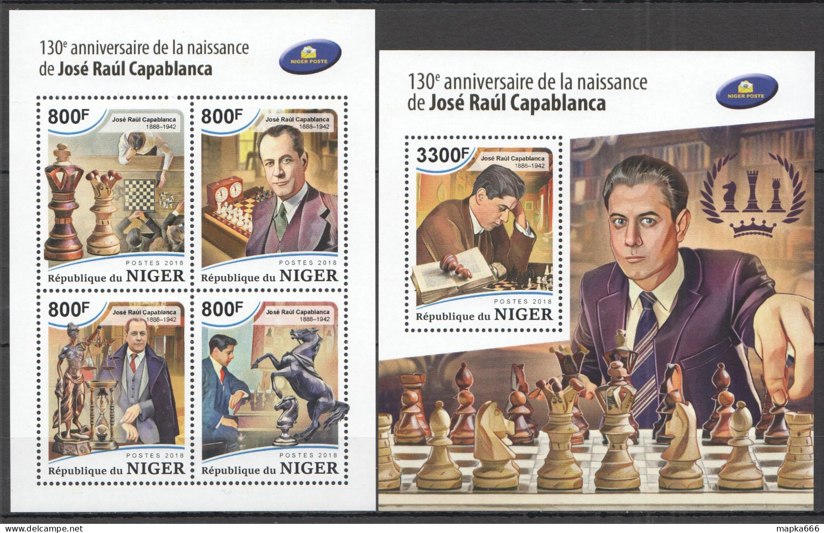 Hm1748 2018 Niger Chess Jose Raul Capablanca Sport #6095-8+Bl921 Mnh - Schach