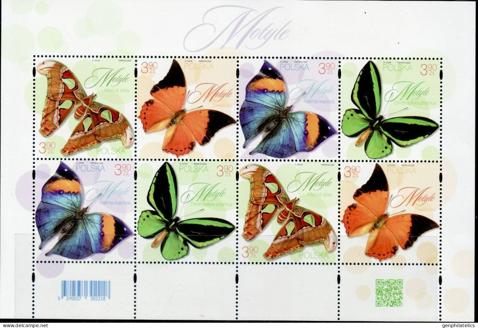 POLAND 2024 FAUNA Animals. Insects BUTTERFLIES - Fine Set MNH - Unused Stamps