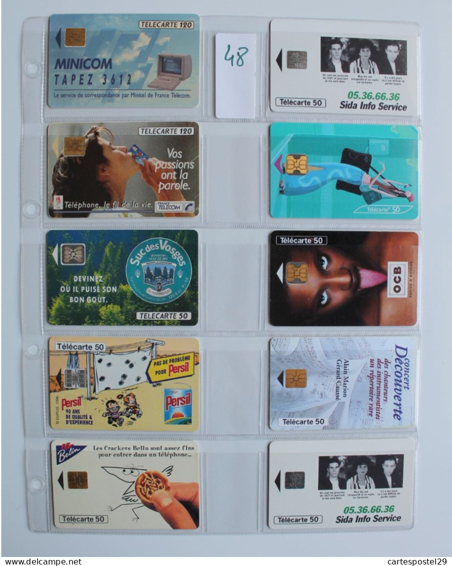 LOT DE 10 TELECARTES AVEC SA FEUILLE DE RANGEMENT - Collections