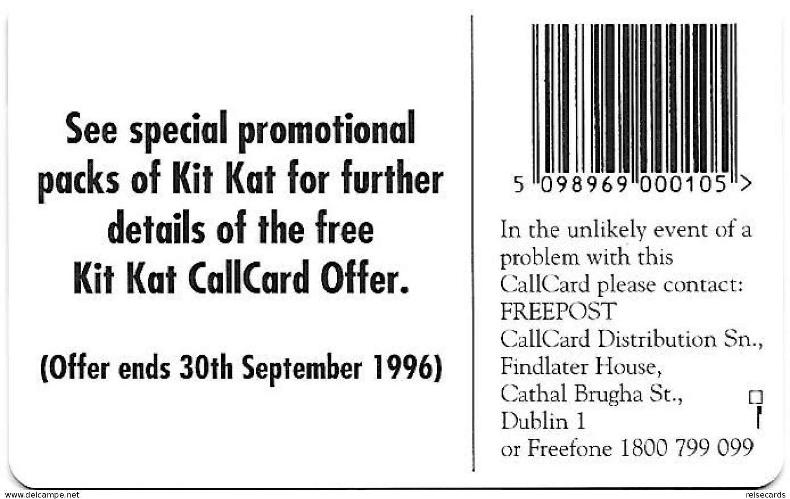 Ireland: Telecom Eireann - 1996 Nestlé KitKat. Mint - Irlande