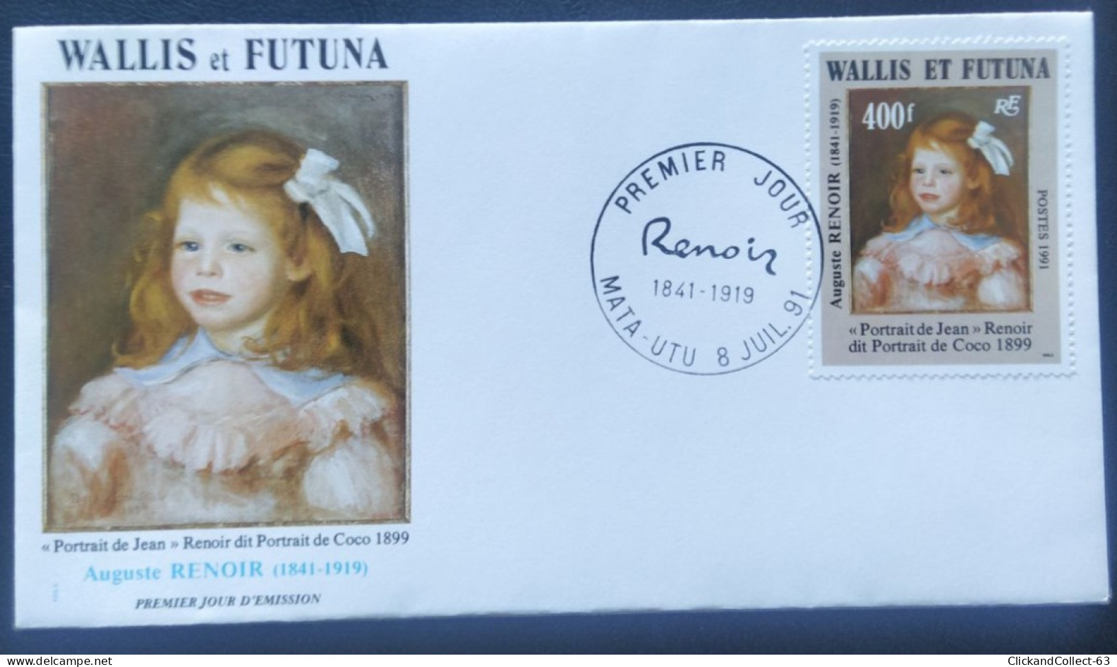 Enveloppe Premier Jour Wallis & Futuna 1991 Timbre Portrait De Jean Renoir N° 411 - FDC