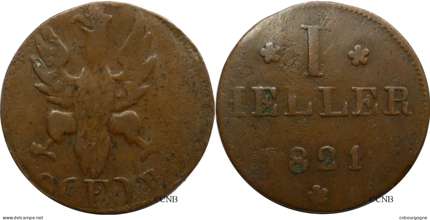 Allemagne - Francfort-sur-le-Main / Frankfurt Am Main - 1 Heller 1821 - TB - Mon6089 - Monedas Pequeñas & Otras Subdivisiones