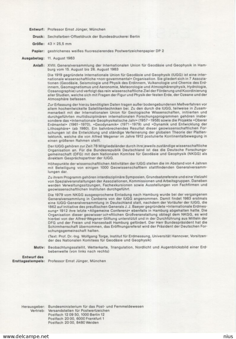 Germany 1983-19 Generalversammlung Der Internationalen Union Für Geodäsie Und Geophysik, Geodesy Geophysics, Bonn - 1981-1990