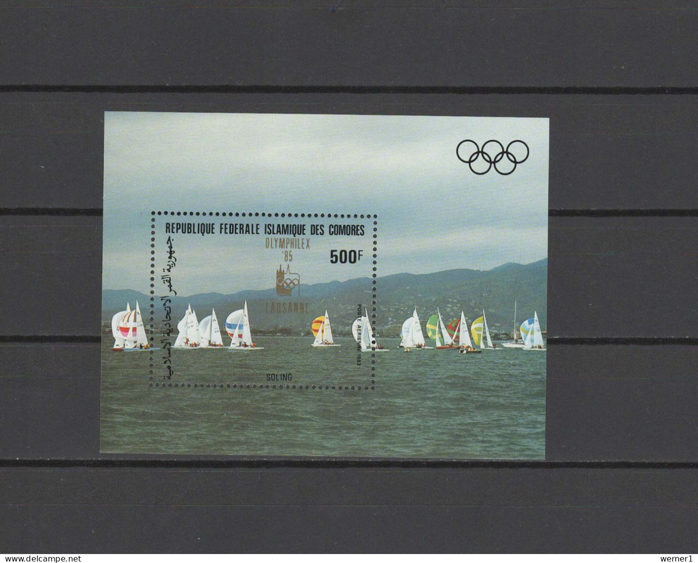 Comoro Islands - Comores 1985 Olympic Games Los Angeles, Olymphilex, Sailing S/s With Golden Overprint MNH - Estate 1984: Los Angeles