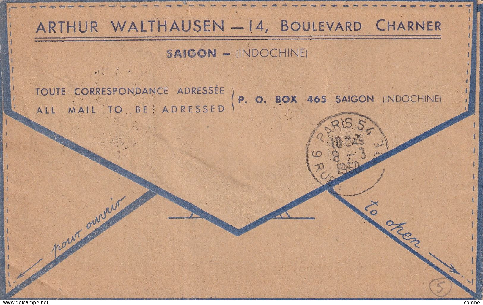 LETTRE. 1950. INDOCHINE. IMPRIMES.20° ANNIVERSAIRE PREMIERE LIAISON PAR AIR FRANCE. SAIGON. ARTHUR WALTHAUSEN POUR PARIS - Amtliche Ausgaben