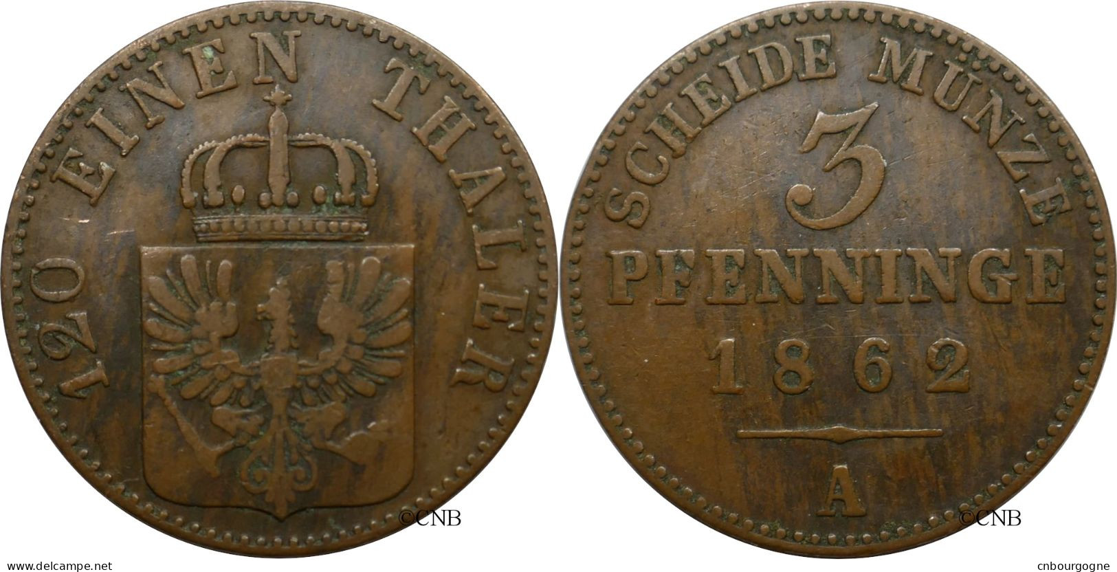 Allemagne - Prusse / Preussen - Guillaume Ier / Wilhelm I. - 3 Pfenninge / 1/120 Thaler 1862 A - TTB/XF40 - Mon6090 - Monedas Pequeñas & Otras Subdivisiones