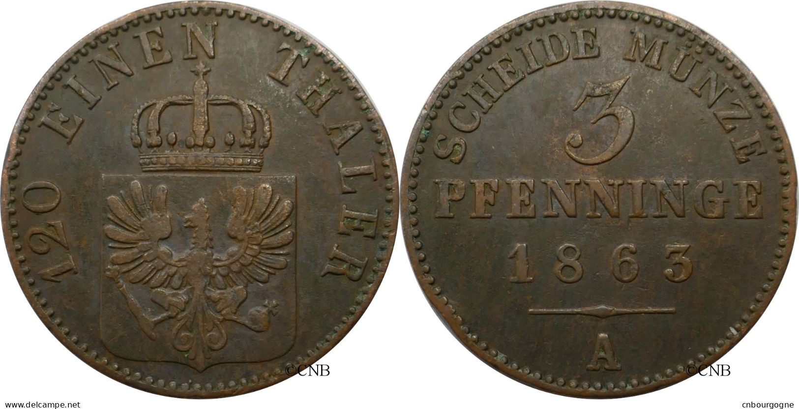 Allemagne - Prusse / Preussen - Guillaume Ier / Wilhelm I. - 3 Pfenninge / 1/120 Thaler 1863 A - TTB/XF45 - Mon5742 - Petites Monnaies & Autres Subdivisions