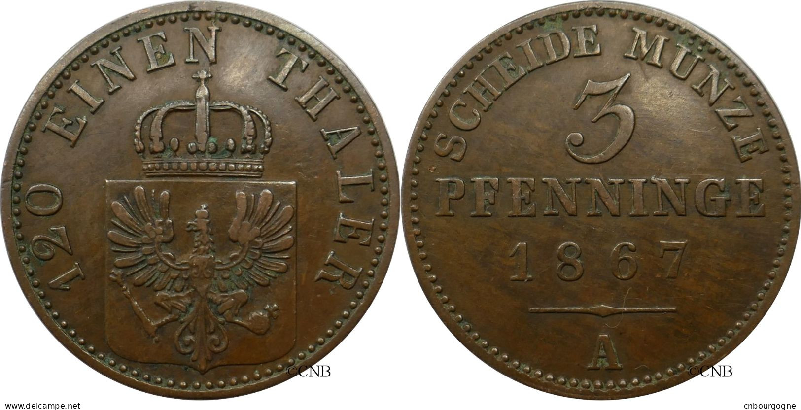 Allemagne - Prusse / Preussen - Guillaume Ier / Wilhelm I. - 3 Pfenninge / 1/120 Thaler 1867 A - TTB/XF45 - Mon5743 - Piccole Monete & Altre Suddivisioni