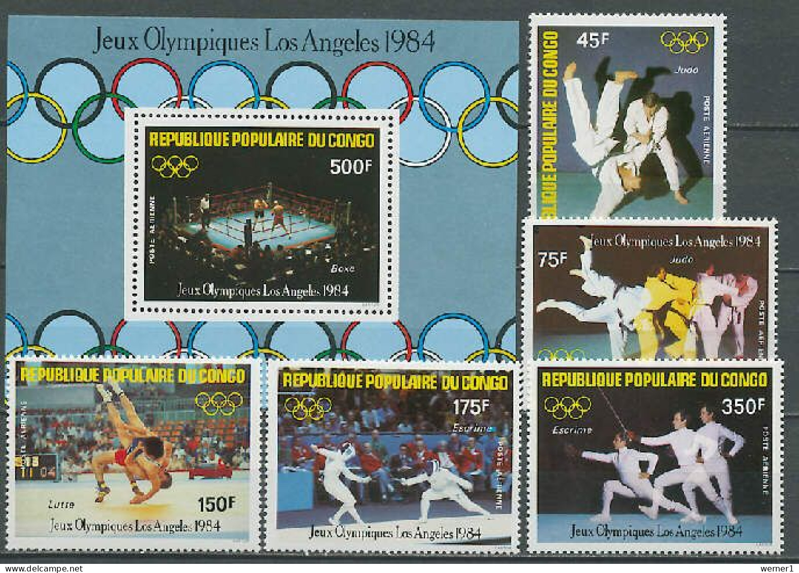 Congo 1984 Olympic Games Los Angeles, Boxing, Judo, Fencing, Wrestling Set Of 5 + S/s MNH - Verano 1984: Los Angeles