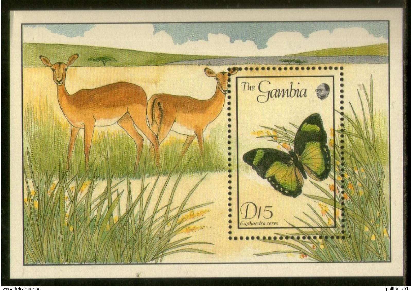 Gambia 1989 Butterflies Moth Insect Deer Wildlife Animals Sc 844 M/s MNH # 92 - Farfalle