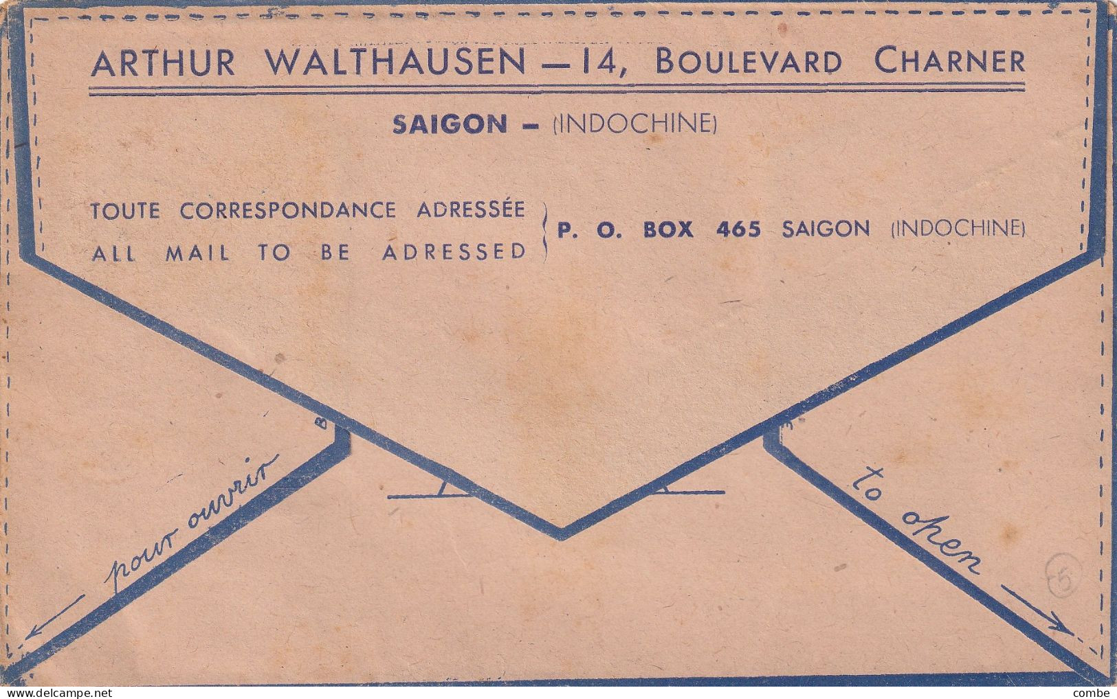 LETTRE. 1950. INDOCHINE. IMPRIMÉ. 20° ANNIVERSAIRE PREMIERE LIAISON PAR AIR FRANCE. SAIGON. ARTHUR WALTHAUSEN POUR PARIS - Amtliche Ausgaben