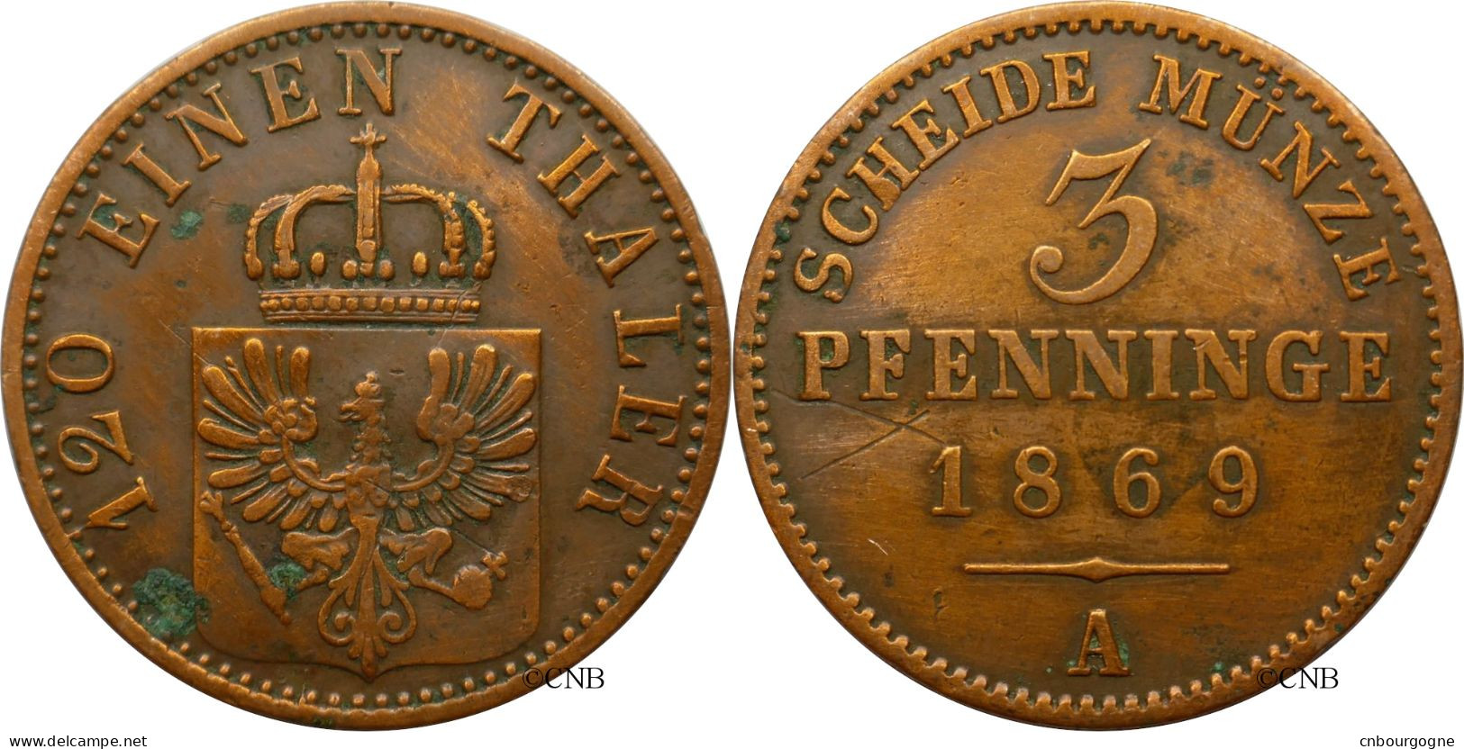 Allemagne - Prusse / Preussen - Guillaume Ier / Wilhelm I. - 3 Pfenninge / 1/120 Thaler 1869 A - TTB/XF45 ! - Mon6091 - Piccole Monete & Altre Suddivisioni