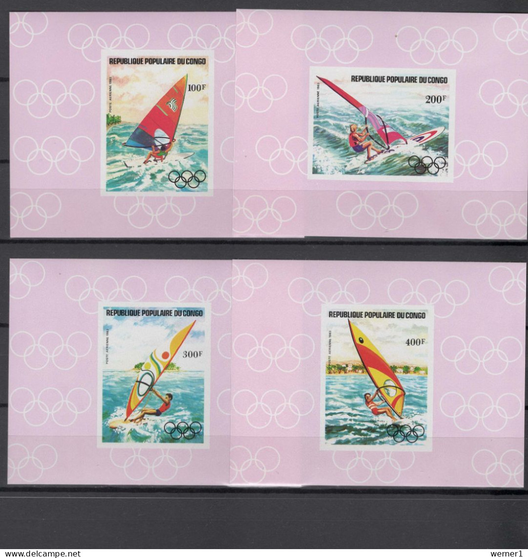 Congo 1983 Olympic Games Los Angeles, Windsurfing Set Of 4 S/s Imperf. MNH -scarce- - Sommer 1984: Los Angeles