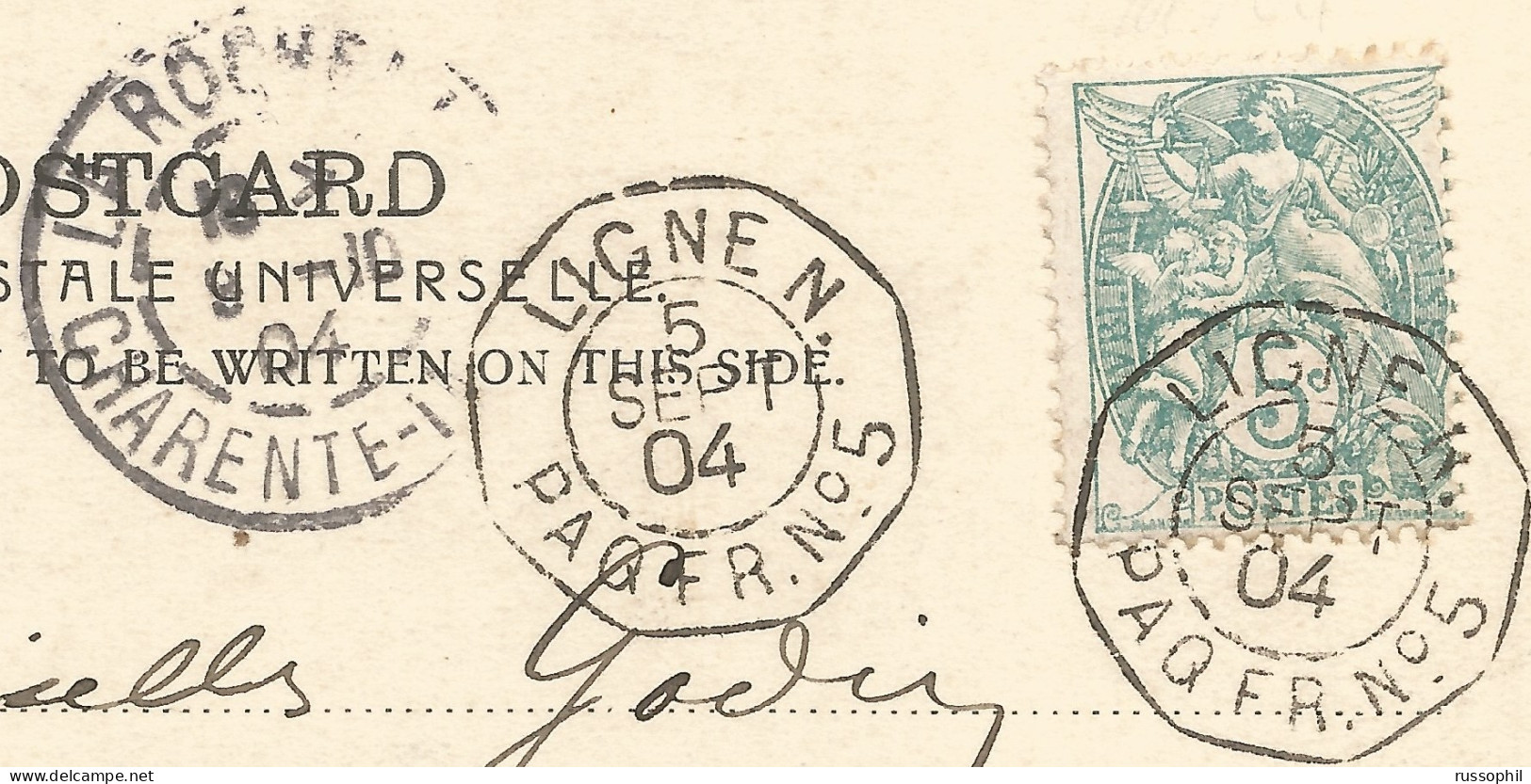FRANCE - SEA POST- "LIGNE N" DEPARTURE PMK ON FRANKED PC (VIEW OF SINGAPORE) TO FRANCE - 1904 - Poste Maritime
