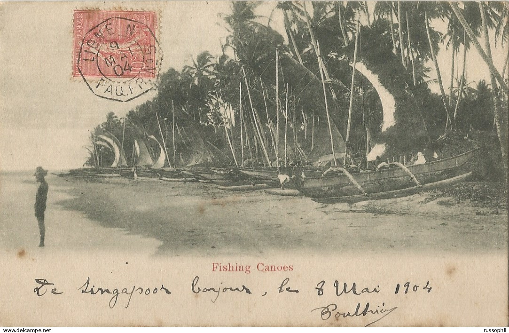 FRANCE - SEA POST - "LIGNE N" DEPARTURE PMK ON FRANKED PC (VIEW OF CEYLON) TO FRANCE - 1904 - Maritime Post