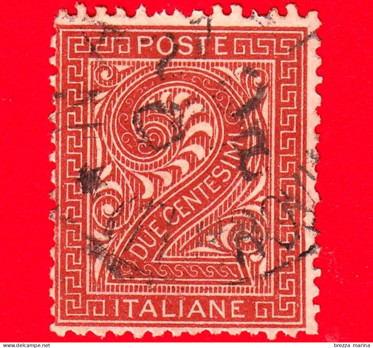 ITALIA REGNO - Usato - 1865 - Emissione De La Rue - Cifra Con Ornamenti In Cornice Rettangolare - 2 C. - Gebraucht