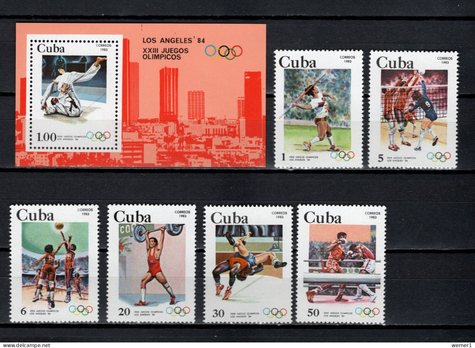 Cuba 1983 Olympic Games Los Angeles, Judo, Javelin, Volleyball, Basketball, Wrestling Etc. Set Of 6 + S/s MNH - Ete 1984: Los Angeles