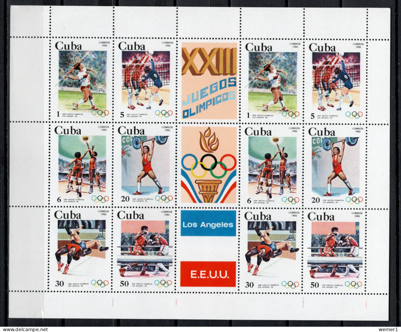 Cuba 1983 Olympic Games Los Angeles, Javelin, Volleyball, Basketball, Wrestling Etc. Sheetlet MNH - Verano 1984: Los Angeles